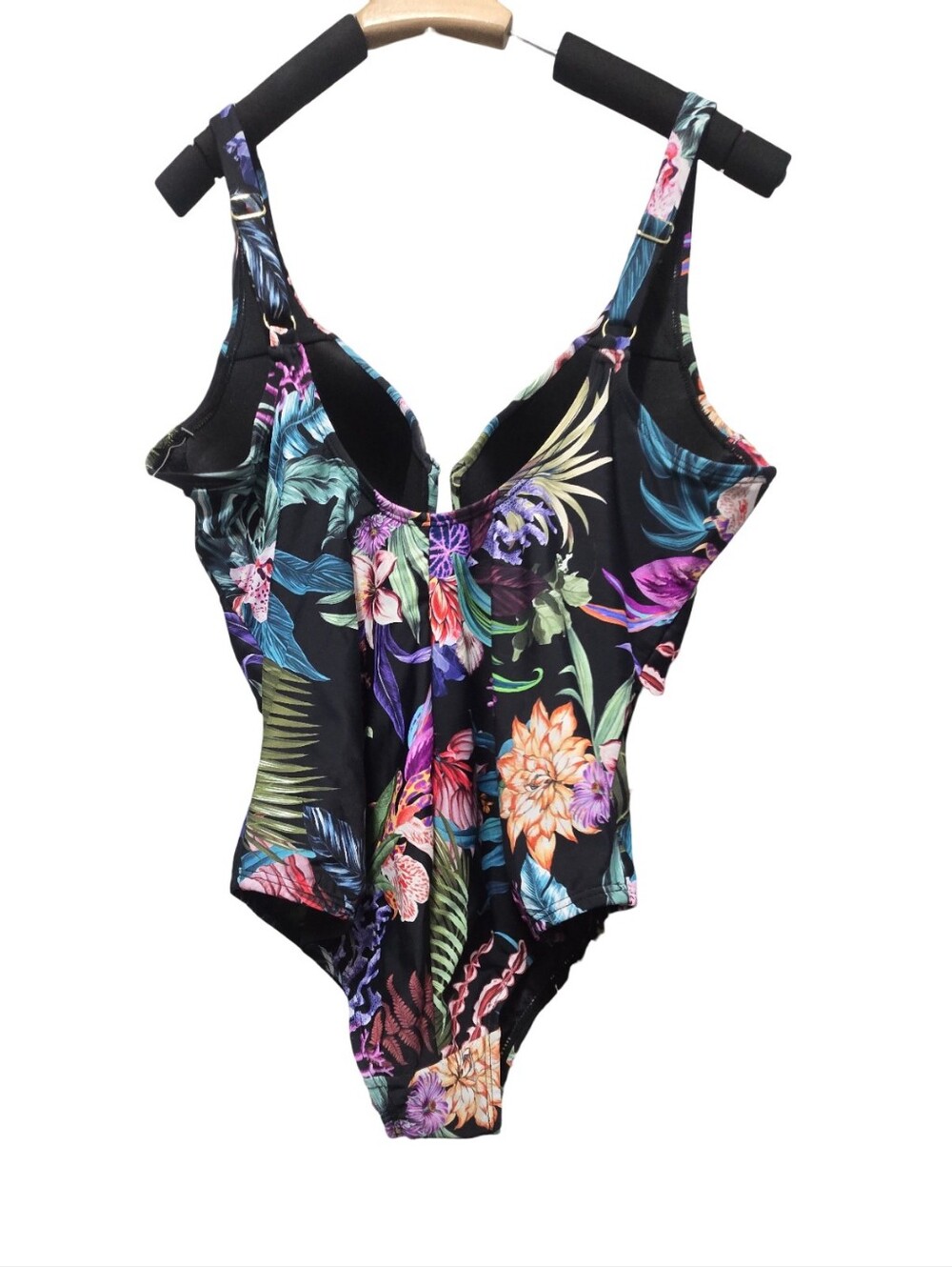 Terra & Sky Black Swim Floral One-Piece Swimsuit Underwire Tummy Control Beach - Picture 3 of 7